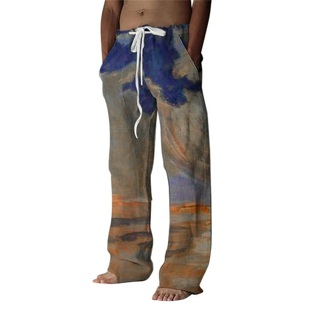 Linen Pants,Men Outdoor Cargo Pant Relaxed Fit Sport Pants Lightweight ...