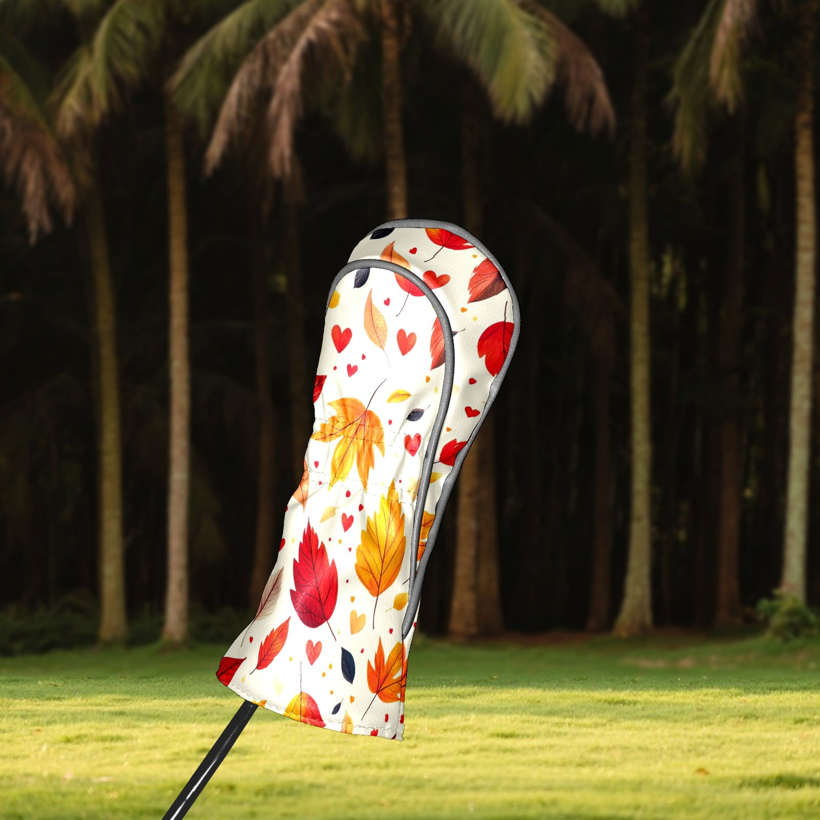 Golf Head Covers Maple Leaf Pattern for Driver, Wood & Hybrid, Premium Waterproof PU Leather with Plush Lining, Autumn Themed Golf Gifts