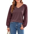thumbnail image 3 of UVN Blouses for Women Dressy Lace Long Sleeve Shirts Fall Casual V Neck Tunic Tops, 3 of 11