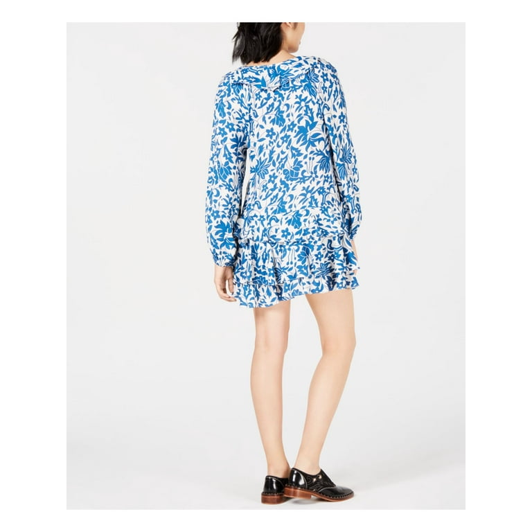Free People Womens Floral Mini Ruffled Dress, Blue, Large - Walmart.com