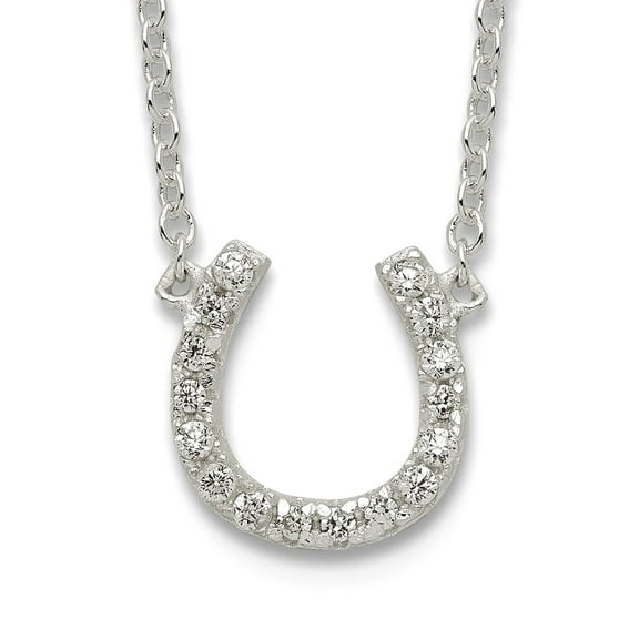 Sterling Silver Polished CZ Horseshoe w/ 1 inch ext Necklace QG4003