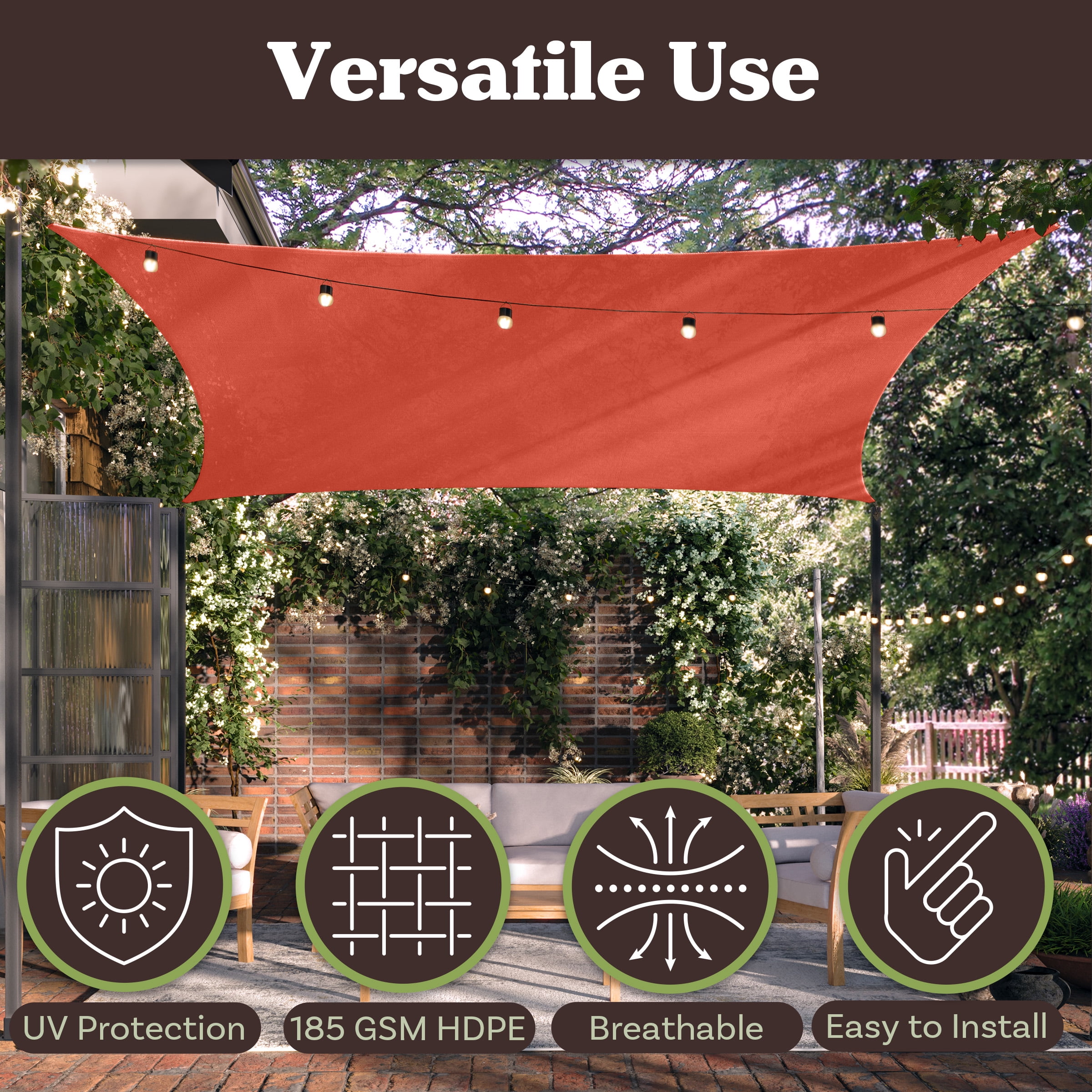 Pure Garden 10x13ft Sun Shade Sail – UV-Blocking Outdoor Canopy with D-Rings & Ropes, Terracotta