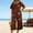 Set-245Brown, variant on LEWKW Summer Outfits for Women Short Sleeve V Neck Top And Wide Leg Capri Pants Matching Sets Boho Print Linen Blend 2 Piece Sets Beach Vacation Wear
