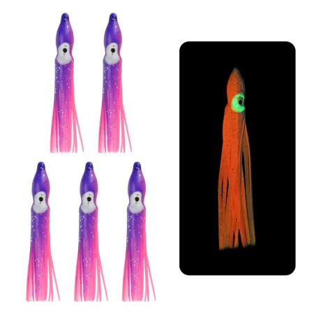 Fishing Squid Skirts Glow Soft Plastic Trolling Lures Fit for Bass Trout Salmon Saltwater Fishing Bait Pink Blue 2 Inch