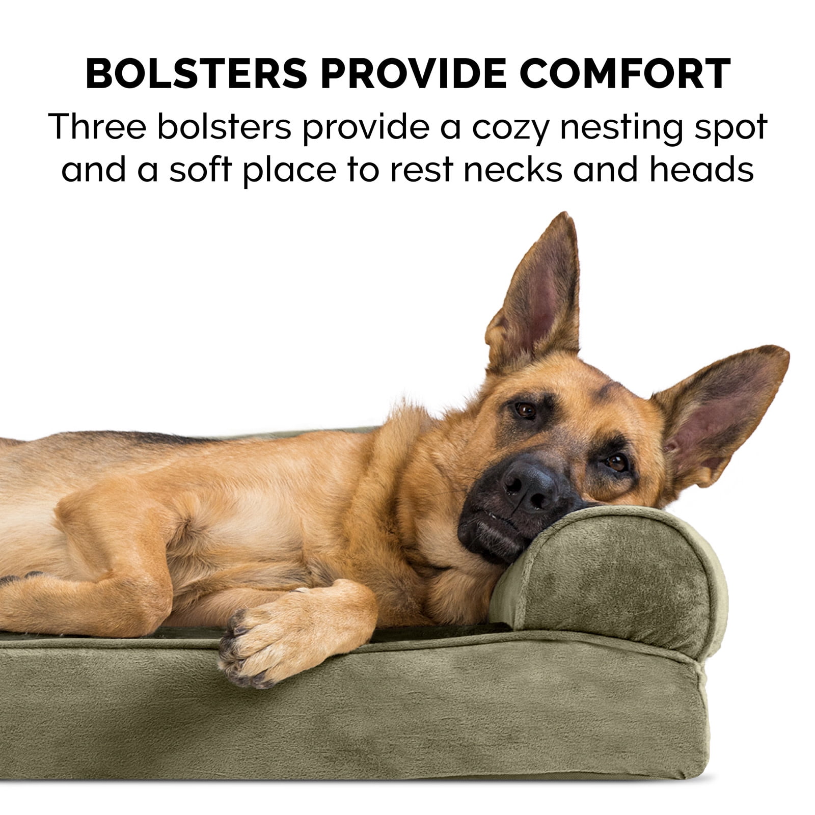 FurHaven Classic Sofa Orthopedic Dog Bed with Pillow Fill Base for Joint Support, Removable Washable Cover, Jumbo XL, Faux Fur & Velvet, Dark Green