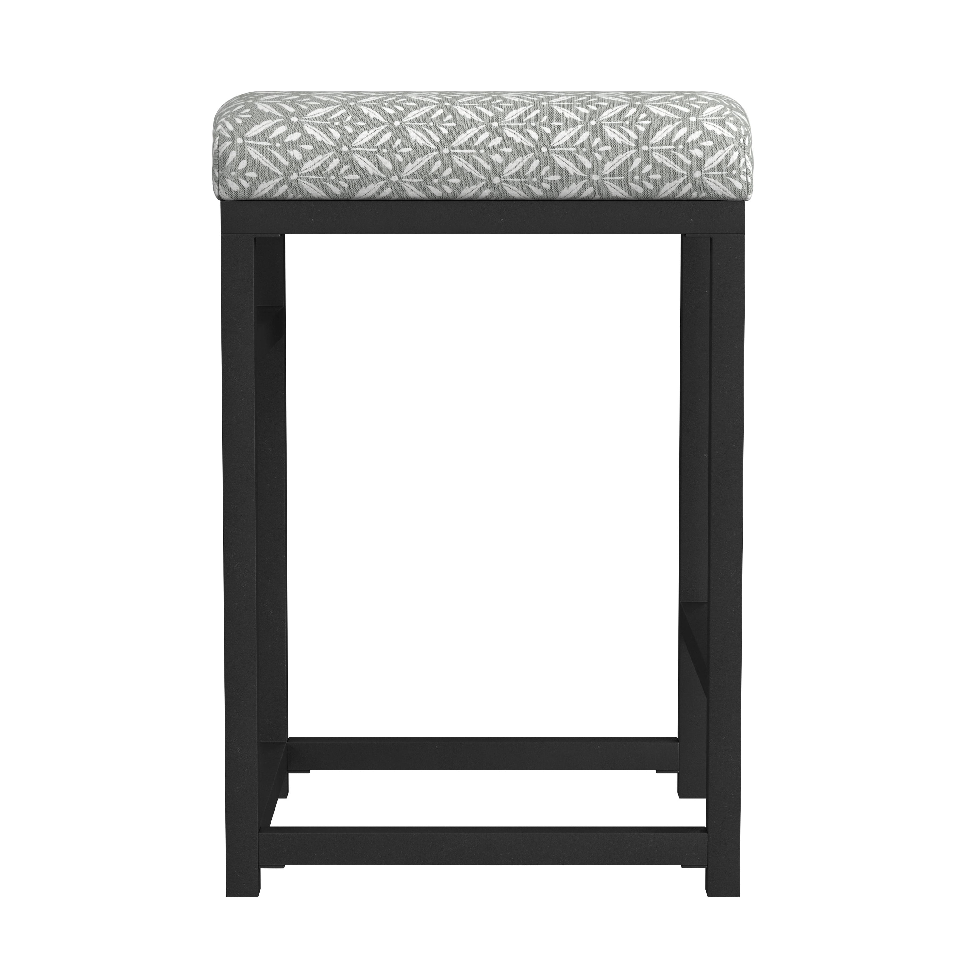 HomePop 24" Indoor Square Backless Metal Upholstered Counter Stool, Light Gray