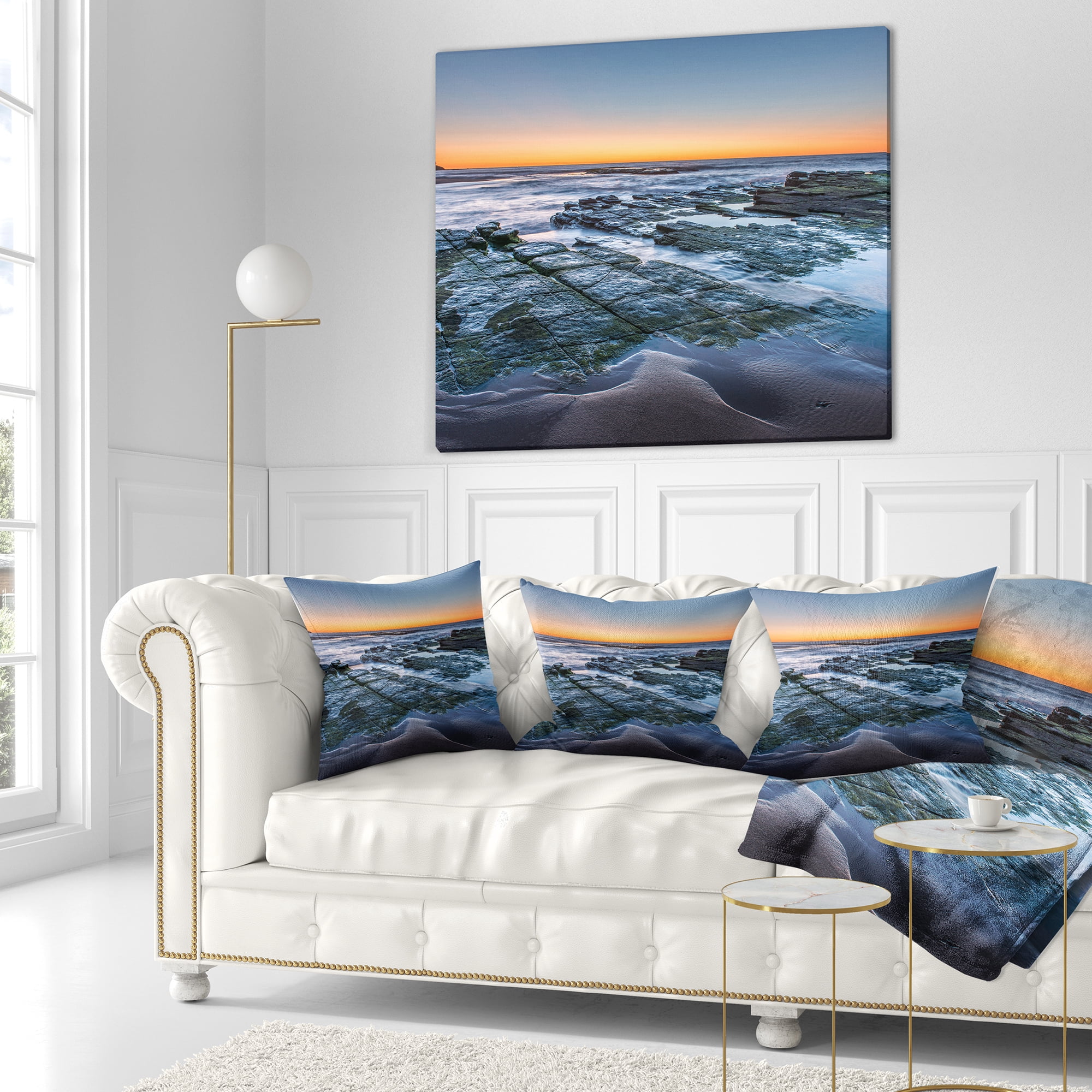 Designart Sunrise Over Wide Sydney Ocean - Seashore Throw Pillow - 18x18