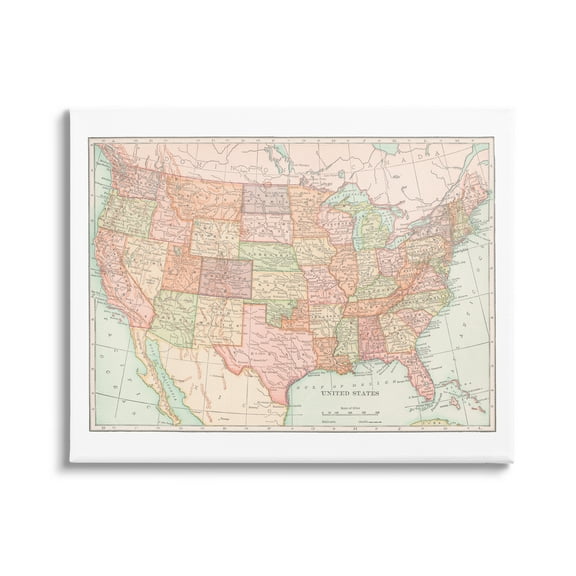 Stupell Industries Traditional USA Map Travel & Places Painting Gallery Wrapped Canvas Print Wall Art, 20 x 16