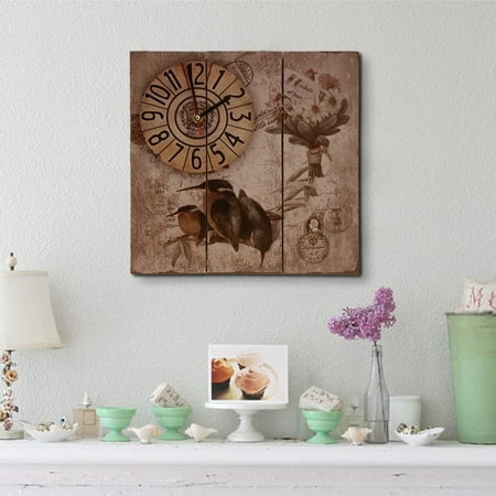 Paintings With Clocks 3 Panel Wall Painting with Clock, Floral pattern hangs on wall, Quarts movement, Wooden clock, great gift! ()