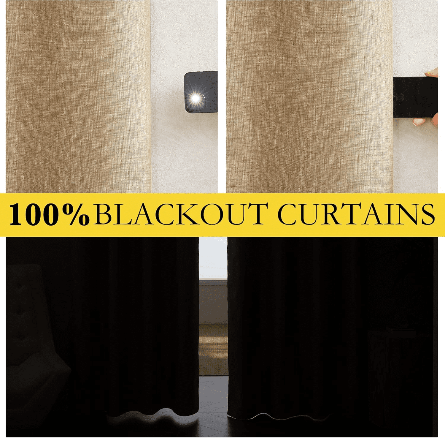 NICETOWN Short Blackout Curtains for Kitchen Thermal Insulated Back Tab/Rod Pocket Farmhouse Drapes, W52 x L63, Set of 2, Camel