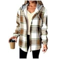 thumbnail image 2 of purcolt Womens Flannel Hoodies Drawstring Fleece Sherpa Lined Button Down Plaid Jackets Casual Long Sleeve Coats with Pockets, 2 of 6