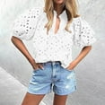 thumbnail image 2 of Women's Summer Short Sleeve Tops 2025 Dressy Casual Buttons V Neck Hollow Out Lace Embroidered Blouses Shirts, 2 of 6