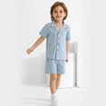 thumbnail image 3 of Usaibhir Baby Boy Cotton Linen Shorts Set Solid Color Short Sleeve Button Down T-Shirt Tops and Shorts Summer Outfit Clothes 12M-5T, 3 of 10