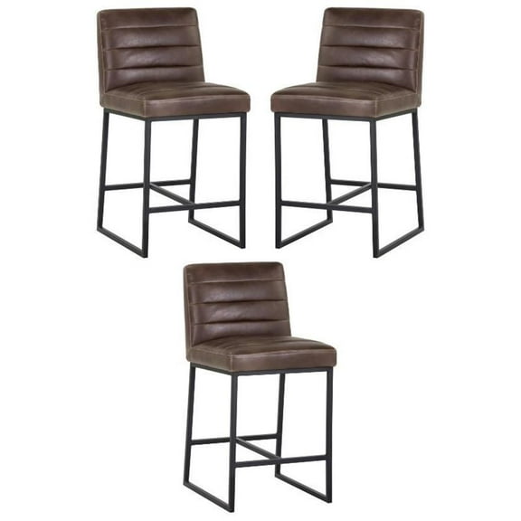 Home Square Spyros 26" Modern Counter Stool in Havana Dark Brown - Set of 3