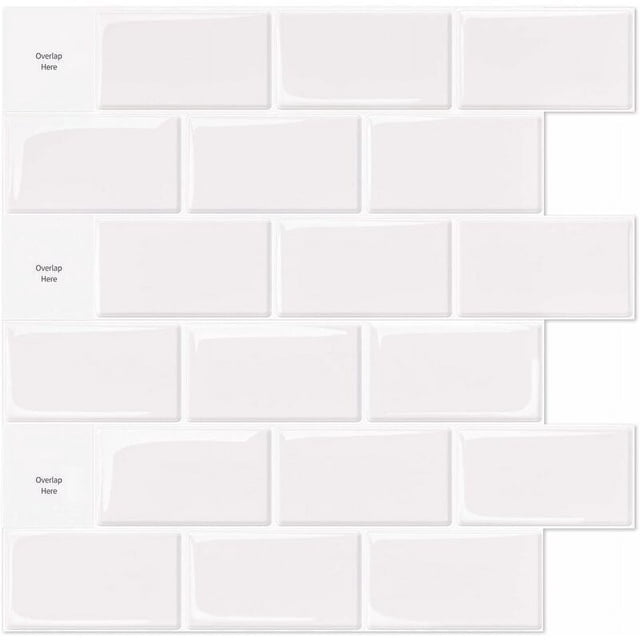 Juego de 10 piezas, azulejo autoadhesivo blanco, protector contra salpicaduras de baño y cocina adhesivo, papel adhesivo de vinilo de ladrillo 3D, 30x30cm