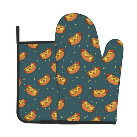 

Gaeub Hot Dog 6 Print Oven Mitts and Pot Holders Sets of 2 Heat Resistant Pad Cooking Gloves for Baking BBQ Home Decor