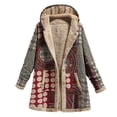 thumbnail image 2 of Joernso Women Overcoat Keep Warm Hooded Polyester Ethnic Pattern Winter Coat for Daily Wear, 2 of 8