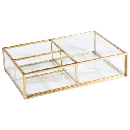 Mercury Glass Tray Home Details Vintage - Copper - Medium 3 Compartment Open Cosmetic & Jewelry Glass Tray Holder ()