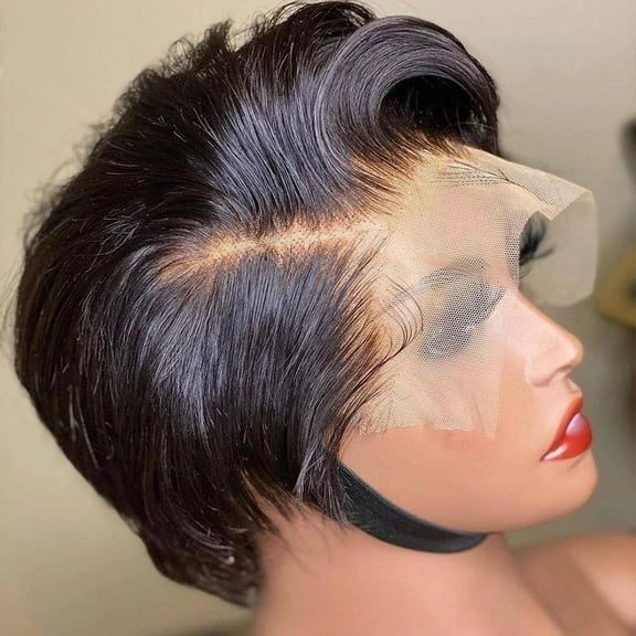 Straight Human Hair Wigs Short Bob Wig Pixie Cut Wig T Part Transparent Lace Wig Side Part Wig for Women Preplucked Hairline