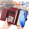 thumbnail image 4 of Étui Portefeuille pour Xiaomi Poco X7 Pro 5G avec Poche à Fermeture Éclair, Porte-Cartes, Support, Dragonne, Étui à Rabat en Cuir Rouge, 4 of 5