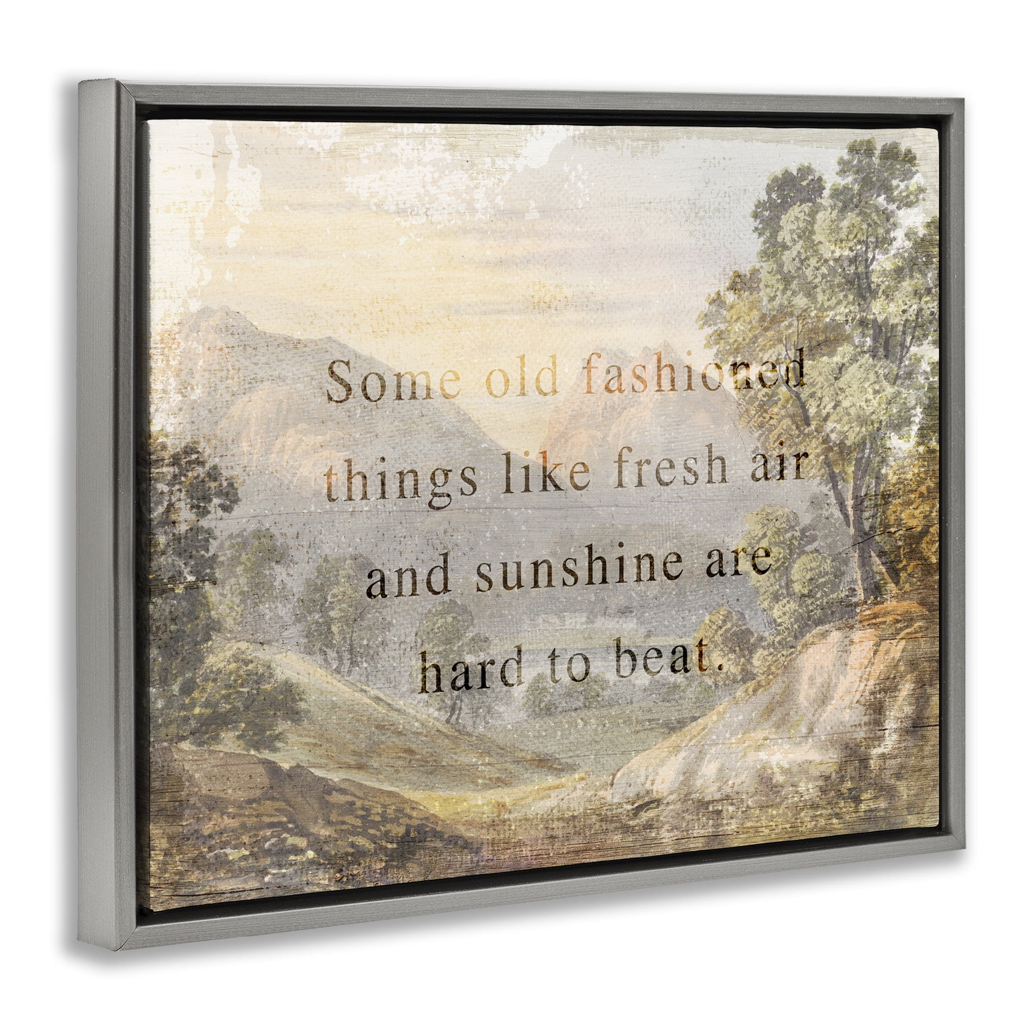 Stupell Industries Fresh Air Sentiment Landscape Landscape & Nature Painting Gray Floater Framed Canvas Art Print Wall Art, 21 x 17
