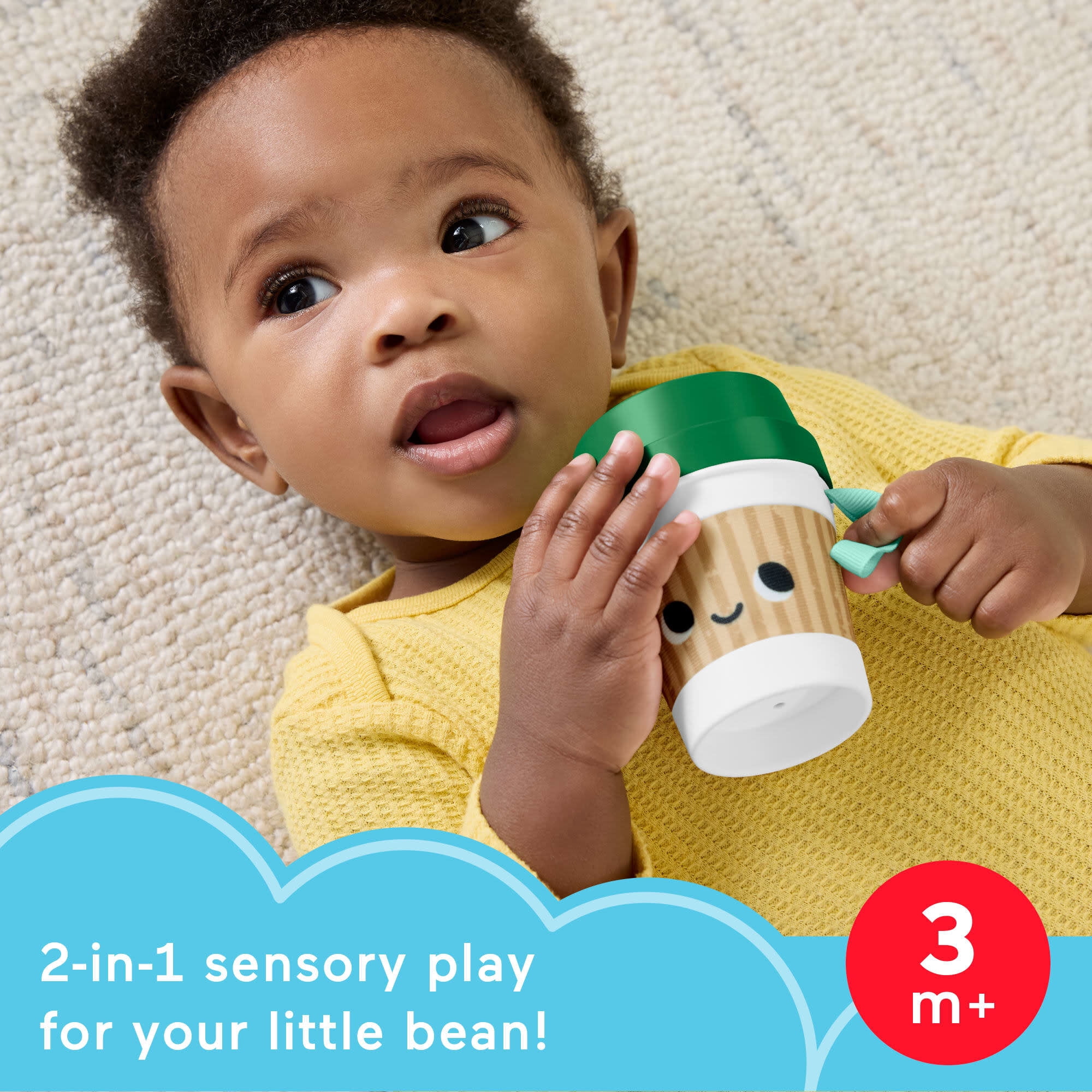 Fisher-Price Mini Me Moments Coffee Cup Teether Baby Rattle Toy for Newborn Sensory Play
