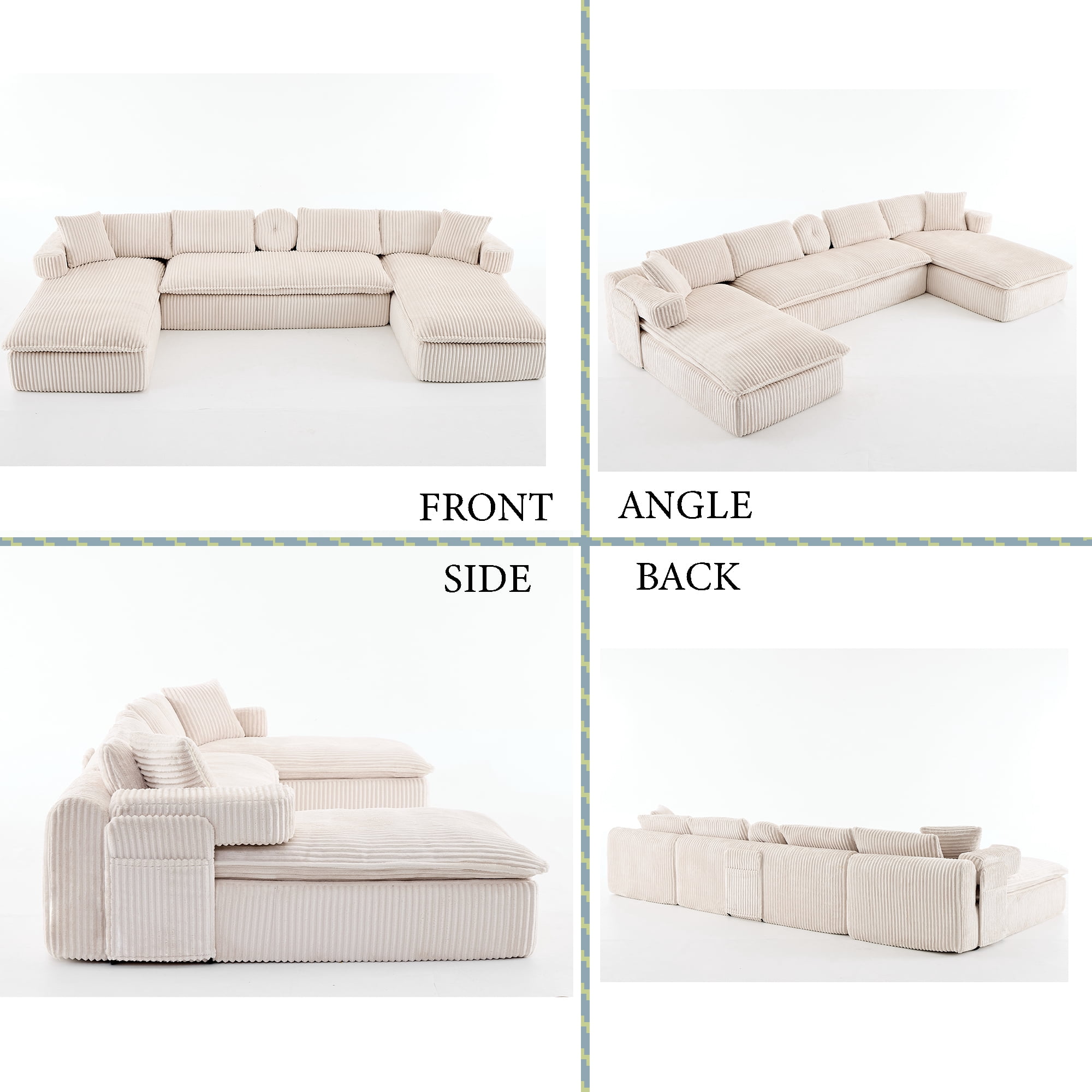 Howcool 149"W Oversized Modular Sectional Sofa,7-in-1 Corduroy U Shaped Sofa Couch with Double Chaise Lounge,Convertible Sleeper Sofa Bed,Deep Seat Cloud Couch for Living Room,Beige