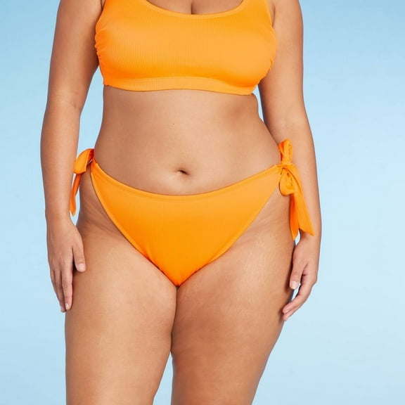 Women's Ribbed Side-Tie Scoop Front High Leg Cheeky Bikini Bottom - Wild Fable‚Ñ¢ Orange X