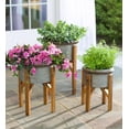 thumbnail image 2 of Plow & Hearth Galvanized Planters with Wooden Stands, Set of 3, 2 of 3