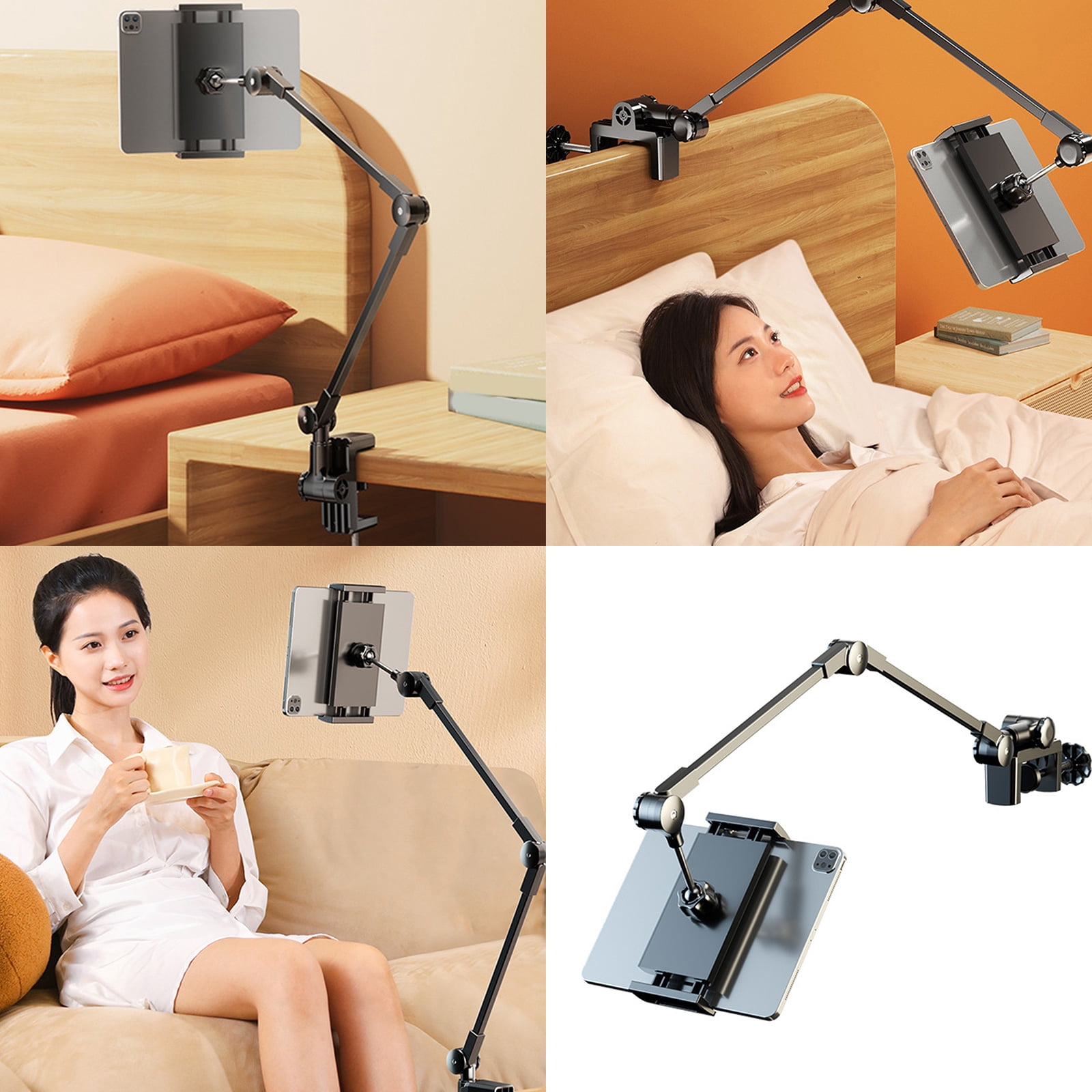 Tablet Stand For Cooking Gaming Desk Mount Clamp Adjustable Phone Holder Laying Down for Filming Vloggings