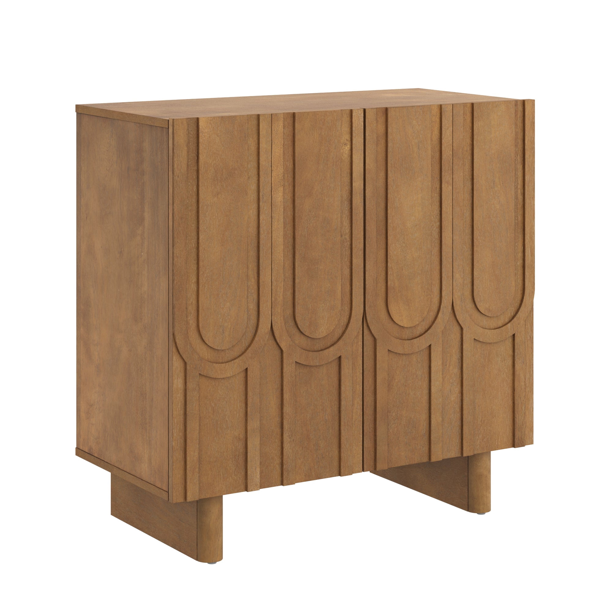 Nathan James Kelly Mid Century Style Credenza with Geometric Carved Doors, Entryway Storage Cabinet or Vintage Buffet Cabinet, Light Brown