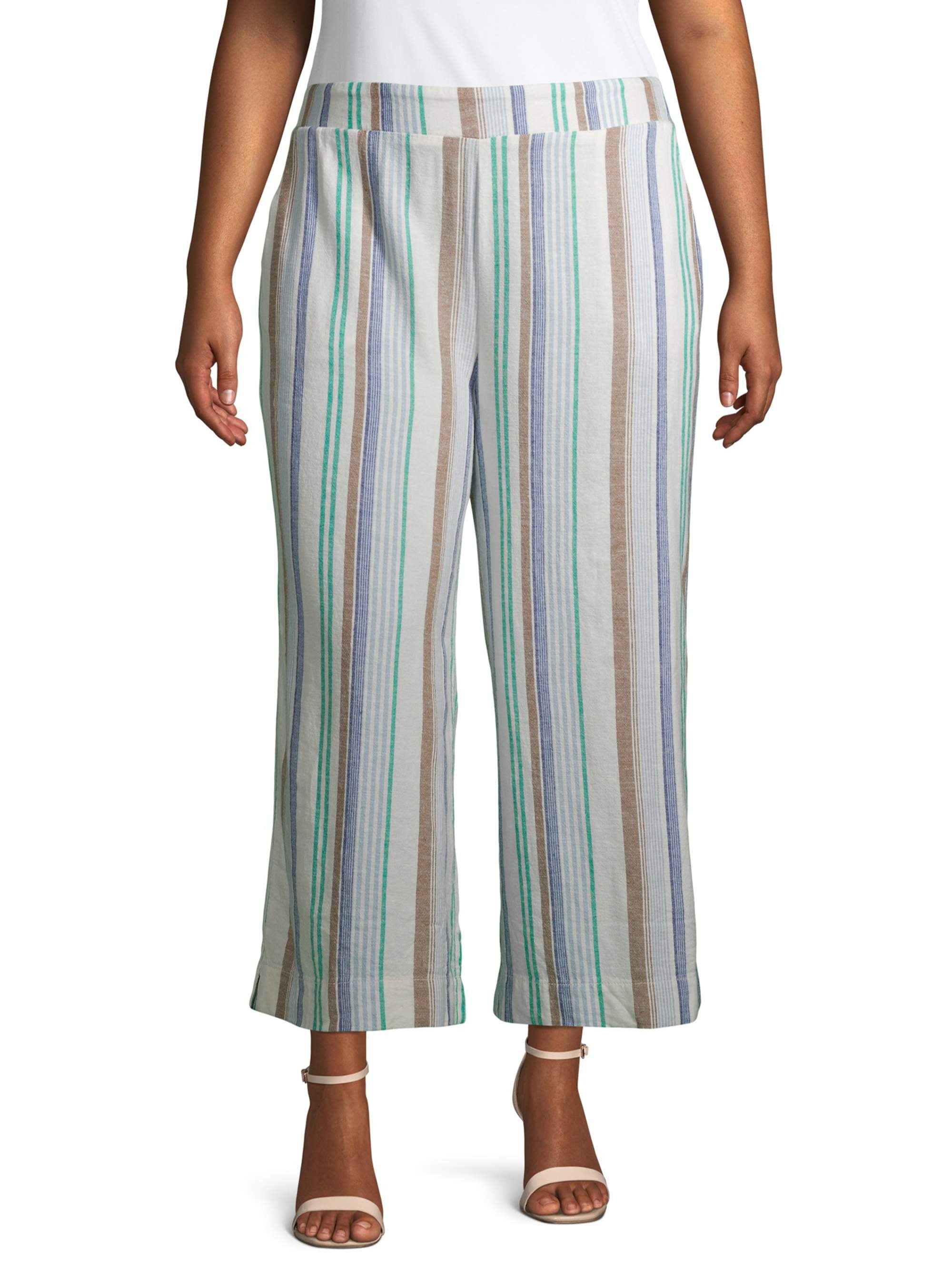 plus size striped linen pants