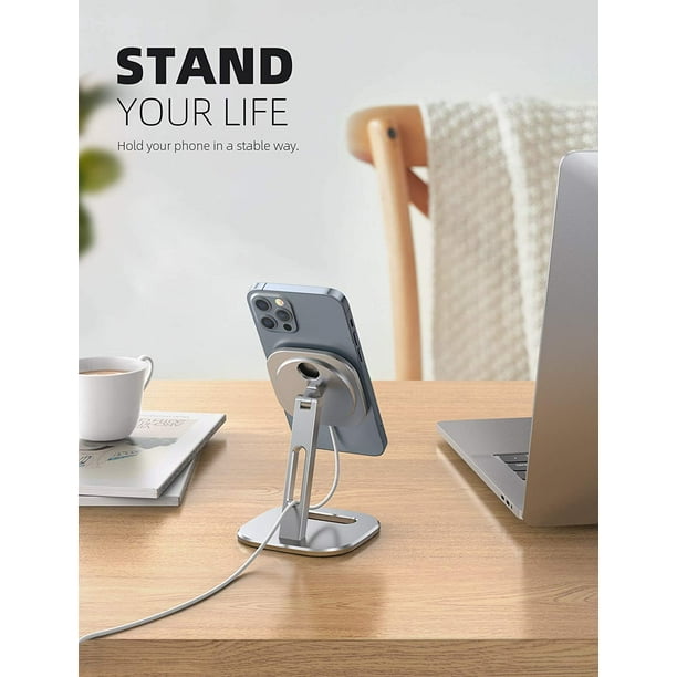 Lamicall Phone Stand for MagSafe Charger - [MagSafe Not Included] 360  Rotation Adjustable Aluminum Charging Holder Dock for Desk, Compatible with
