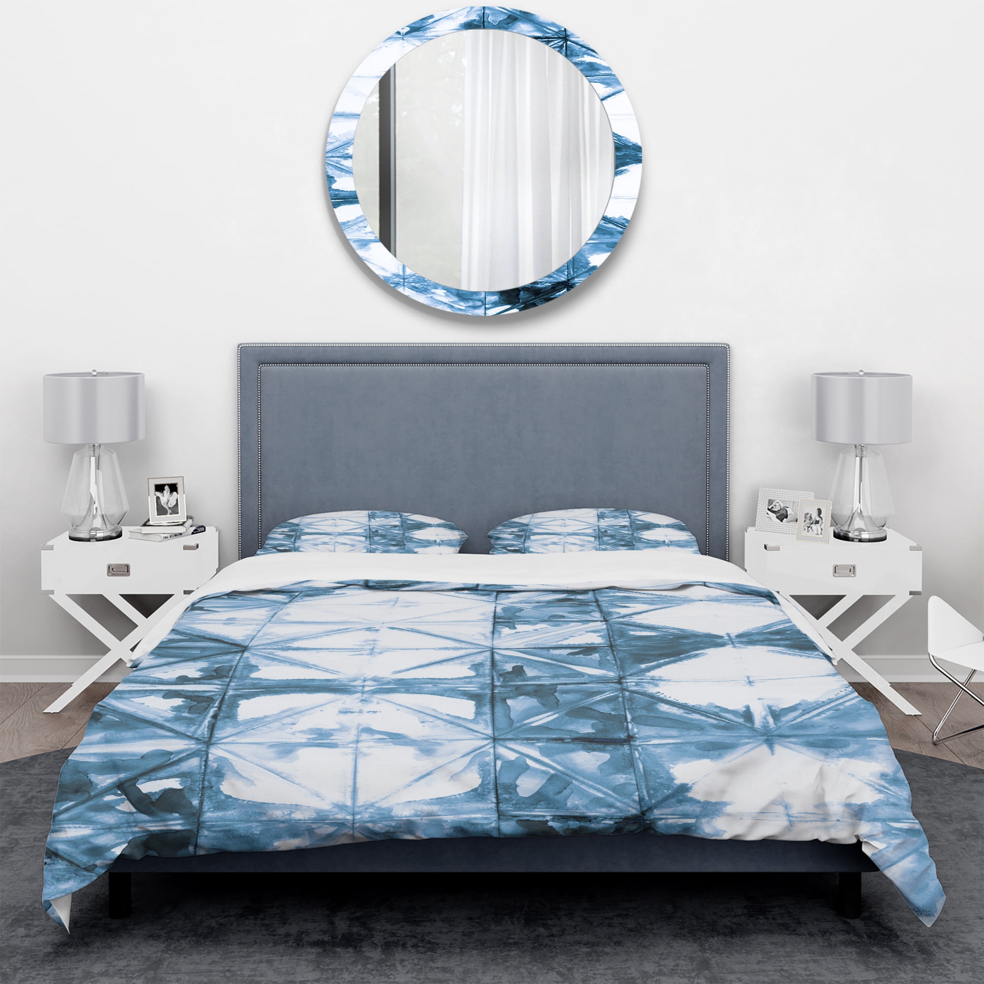 Designart 'Indigo watercolor geometrical I' Geometric Duvet Cover Set