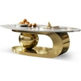 thumbnail image 7 of Tabaray Modern Oval Coffee Table Luxury Sintered Stone Top Coffee Table with Sculptural Geometric Stainless Steel Base,Mid-Century Marble Grain Center Table for Living Room,Gold, 7 of 7