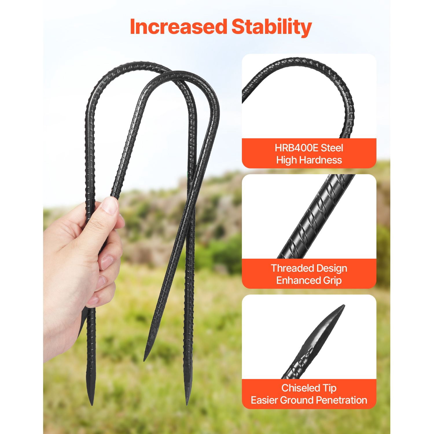 U Shape Rebar Stakes 12 Inch 8-Pack Galvanized Steel for Tent Trampoline Fence Anchoring