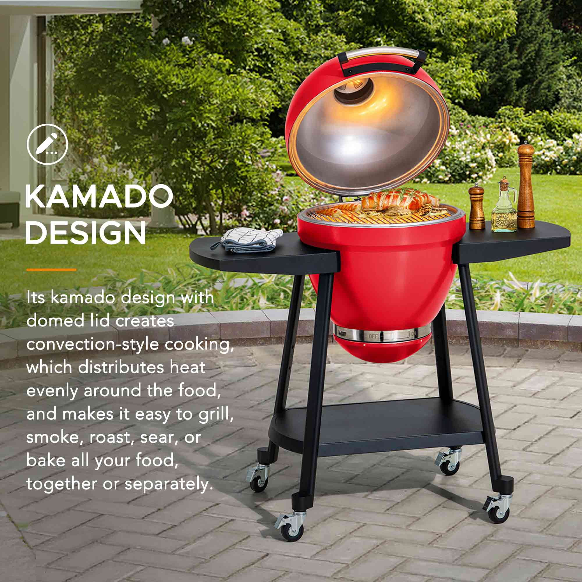 Sunjoy Charcoal Grill 20-Inch Kamado Grill Outdoor Egg Grill with Pizza Stone, Ultimate BBQ Grill and Smoker with Wheels