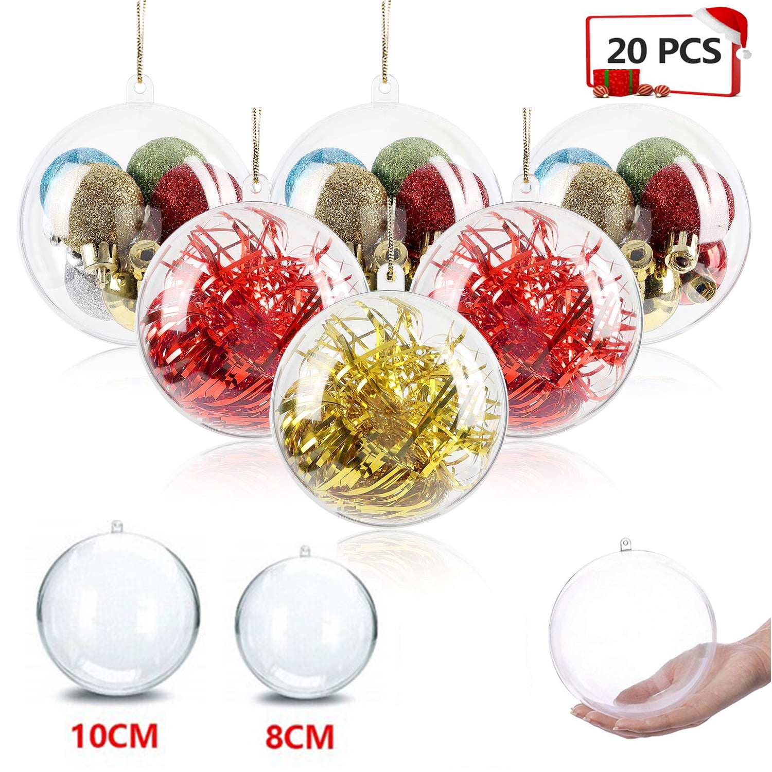 Lampao 20Pcs Clear Fillable Christmas Ball Ornaments, DIY Plastic Xmas Craft Balls for Christmas Tree Wedding Party Home Decor (3.15"/80mm)