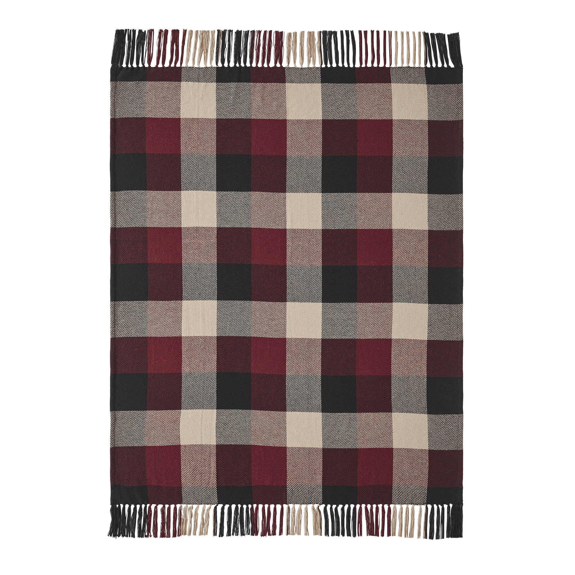 VHC Brands Heritage Farms Primitive Check Woven Throw 50x60, Bedroom and Living Room Decor, Blanket, Cotton, Heritage Farms Collection, Rectangle 60x50, Deep Burgundy