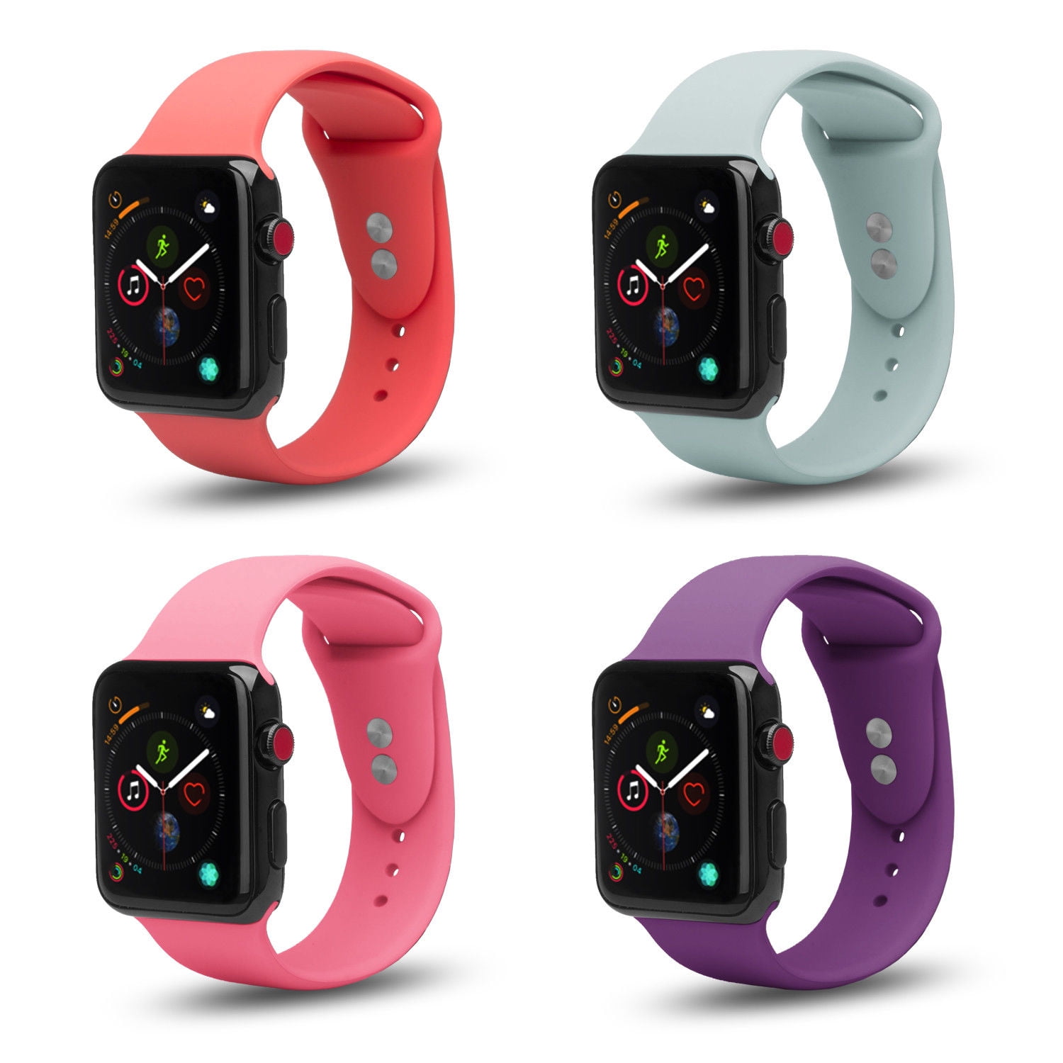 4 Pack Bundle Deal] Apple Watch Replacement Bands 42/44/45mm, Soft Silicone  Wristband for iWatch Apple Watch Series 1/2/3/4/5/6/7/8/SE/Nike+ -  Mint+Pink+Peach+Purple 