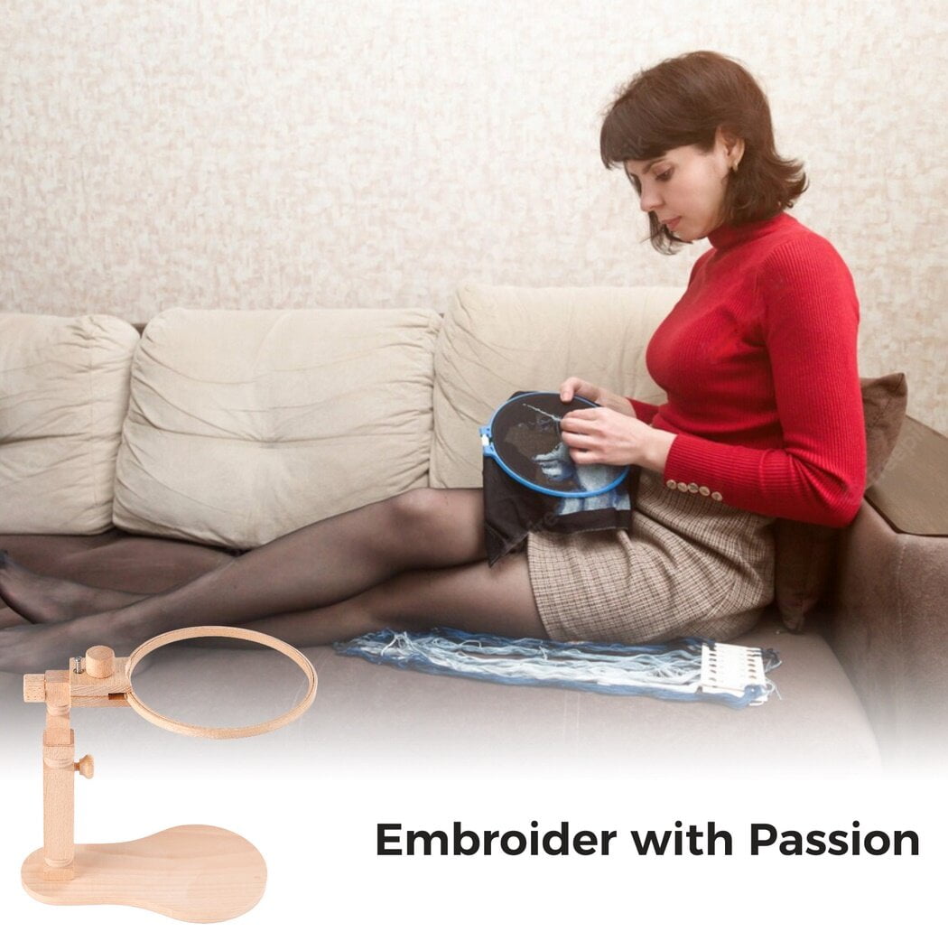 Embroidery Stand, Adjustable Cross Stitch Hoop Holder, Hands Free Wooden Embroidery Frame Stand for Art Stitching Sewing