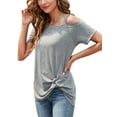 thumbnail image 7 of ALING Women's Short Sleeve Top Fashion One Shoulder Short Sleeve Twist Knot Summer Top Casual T Shirt Blouse-Sexy Leaky Shoulder Diagonal Collar Top,Black/ Gray/Burgundy, 7 of 7