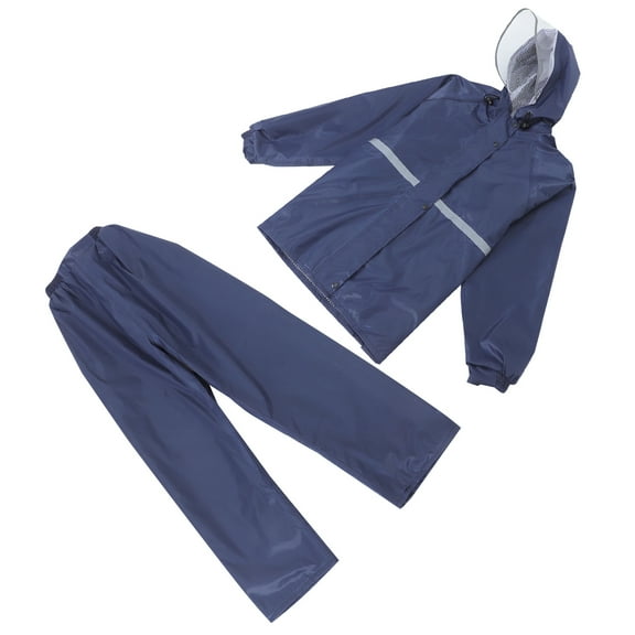 Raindrops Reflective Navy Motorcycle Rain Suit with Split Double Layer for Outdoor Night Safety