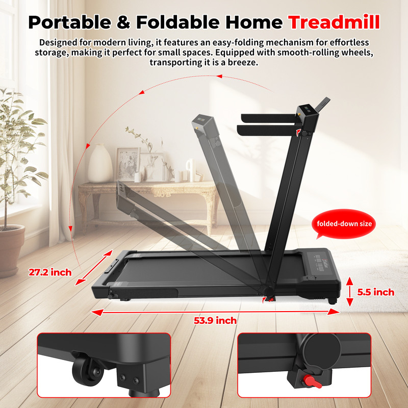 Treadmill with Auto Incline 3 in 1 Folding Handle handrail, Under Desk Portable Walking Pad for Home Office,Walking Jogging Running Pad 2.5HP Low Noise with Remote Control, Black