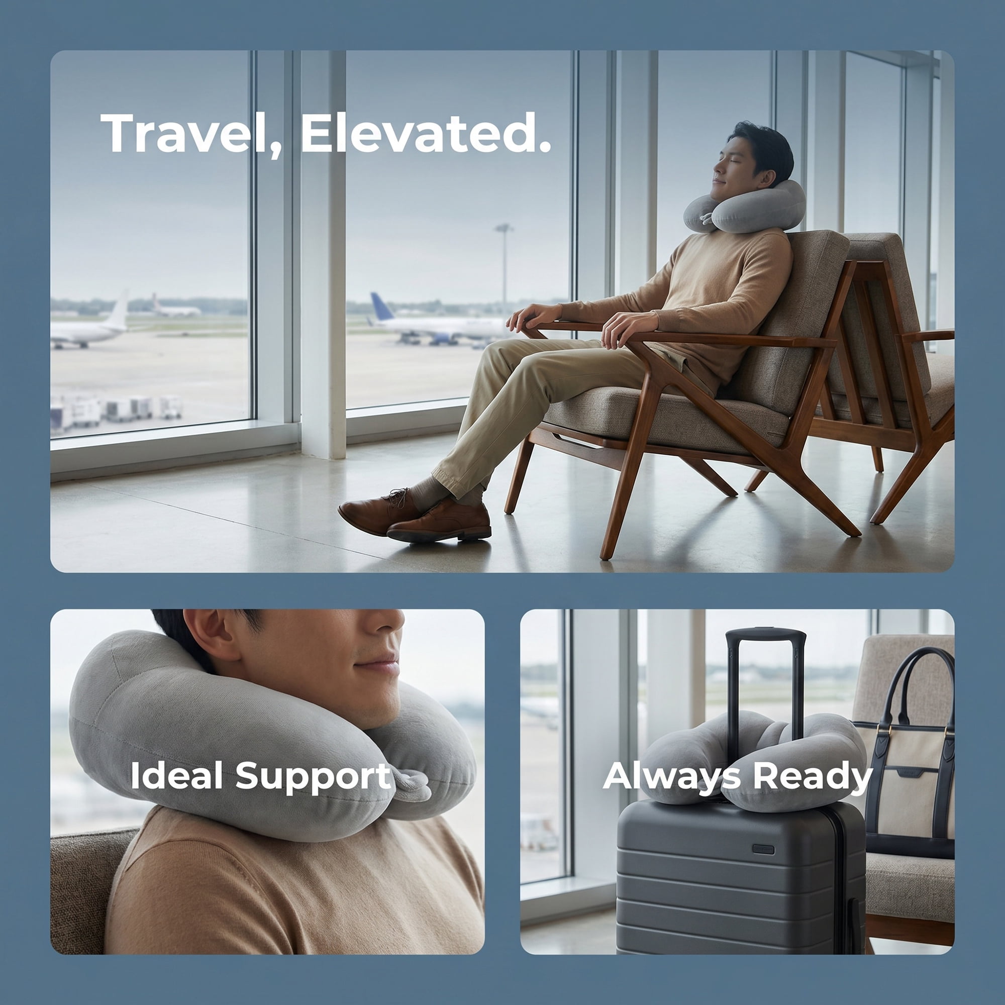 Unique Bargains Memory Foam U Shape Travel Neck Pillow Snap Closure Light gray 12"x11"x5"