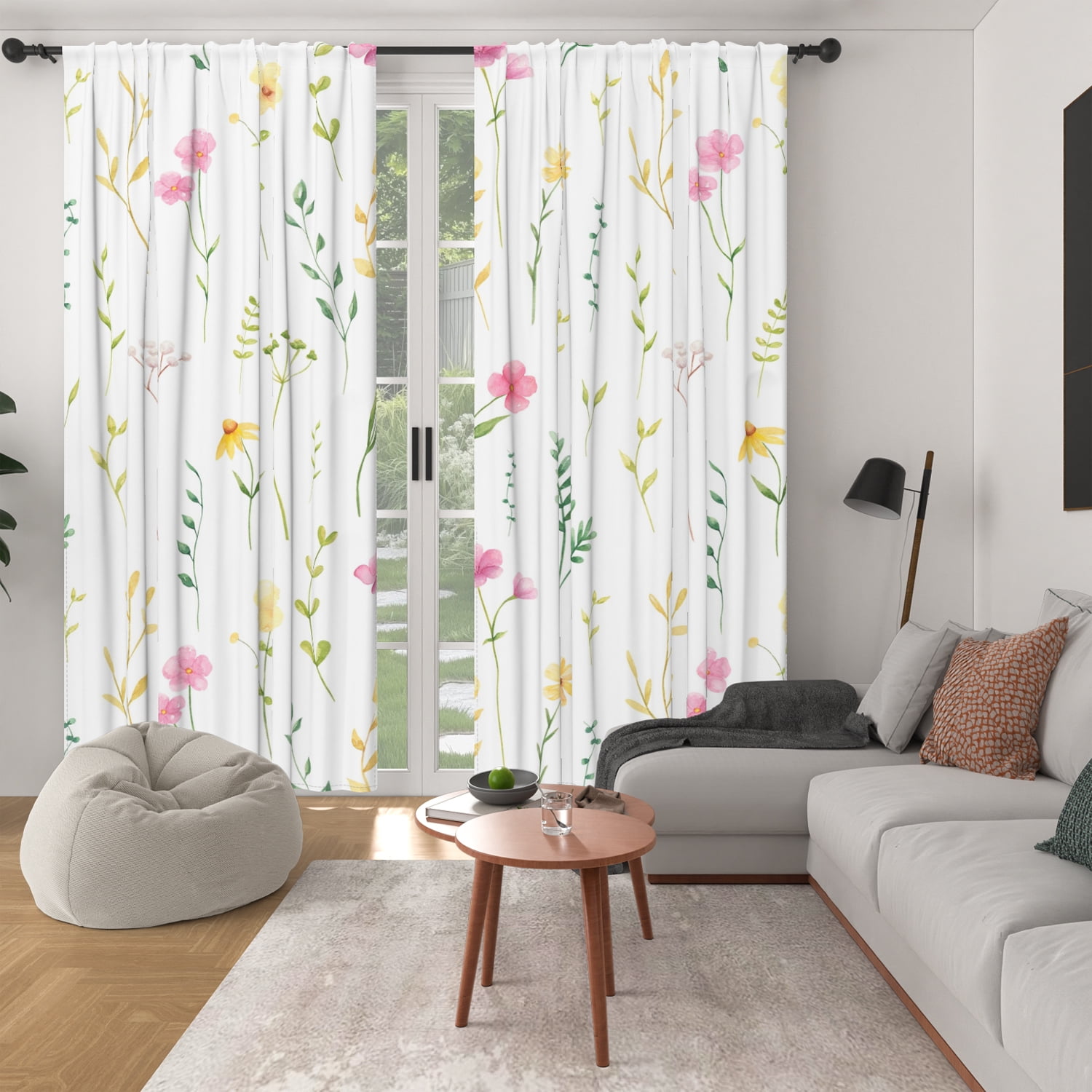 Lfeey Floral White Blackout Curtains, Blackout Washable Thermal, Rod Pocket Design, Bedroom Living Room Curtains, 52x96 Inches, 2 Panels