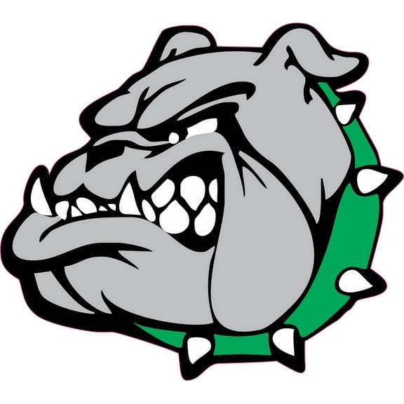 5in x 4.5in Green Collar Bull Dog Mascots Bumper Sticker Vinyl Window Decal