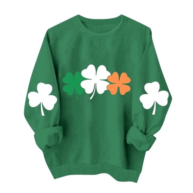 Tauxra Chandail de la Saint-Patrick pour Femmes à Manches Longues, Col Rond, Coupe Ample, Blouse Tunique Décontractée