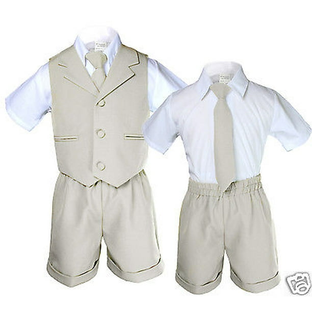Leadertux Light Khaki Infant Boy & Toddler Formal Vest Shorts Suit