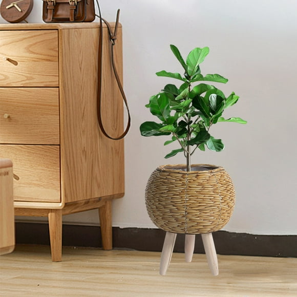 Maceta triangular de ratán sintético para decoración del hogar, habitación y pared, ideal para escritorio, oficina, tejido de plástico. Maceta tejida de imitación de ratán.